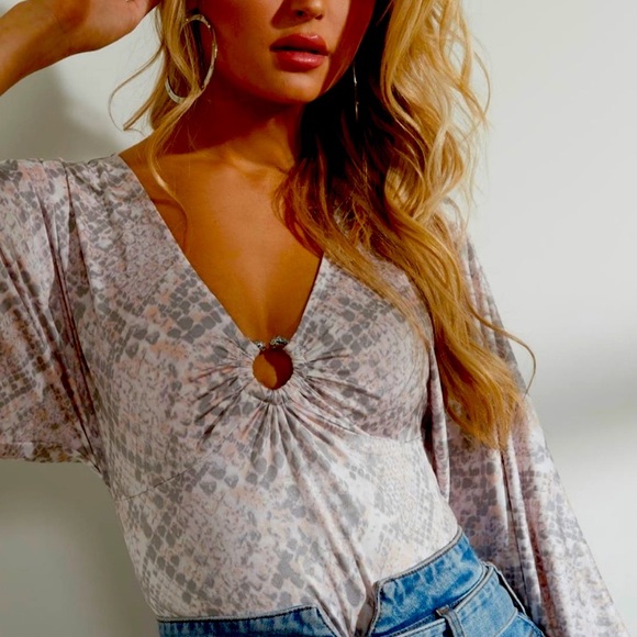 Guess Tops - {NWT} Guess Snake Print Bodysuit XL Gray